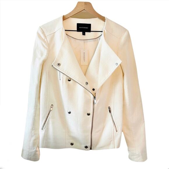 $175 BANANA REPUBLIC NWT Zip Up White/Cream Blazer Jacket Coat - Size 8 - Picture 10 of 11